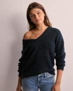 Selected Femme - Blå - Slflulu New Ls Knit V-Neck B Noos