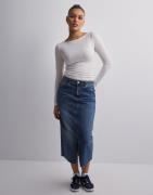 Pieces - Blå - Pcjessie Hw Denim Midi Skirt Noos E