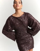 Nelly - Brun - Glitter Volume Sleeve Dress