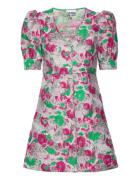 3D Jacquard Button Down Mini Dress Kort Klänning Pink Ganni