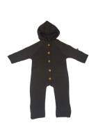 Jumpsuit Merino Wool W. Buttons And Hoodie, Brown Jumpsuit Brown Small...