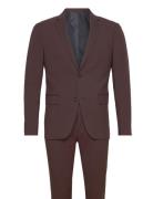 Lindbergh Plain Mens Suit - Normal Length Burgundy