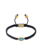 Nialaya Men's Black String Bracelet With Gold Evil Eye Svart