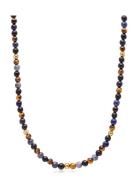 Beaded Necklace With Dumortierite, Brown Tiger Eye, And Gold Halsband ...