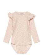 Body Ls Aop Rib Bodies Long-sleeved Pink Minymo