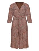 Paisley Surplice Stretch Jersey Dress Knälång Klänning Brown Lauren Wo...