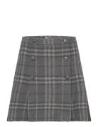 Plaid Pleated Wool-Blend Tweed Miniskirt Kort Kjol Grey Lauren Ralph L...