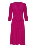 Surplice Jersey Dress Knälång Klänning Pink Lauren Ralph Lauren
