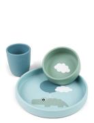 D By Deer Silic Dinner Set Happy Clouds Blue Grön