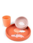 D By Deer Silic Dinner Set Happy Clouds Papaya Orange