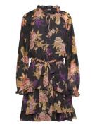 Lauren Ralph Lauren Floral Belted Crinkle Georgette Dress Svart