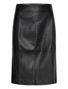 Faux-Leather Pencil Skirt Knälång Kjol Black Mango