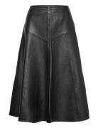 Slfrillo Hw Leather Midi Skirt B Knälång Kjol Black Selected Femme