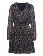 Floral Crinkle Georgette Surplice Dress Kort Klänning Navy Lauren Ralp...