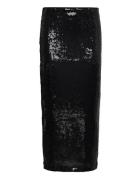 Sequin Midi Skirt Knälång Kjol Black Mango