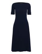 Lauren Ralph Lauren Stretch Cotton Midi Dress Marinblå