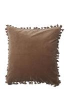 C'est Bon Cushion Cover Velvet Cotton W Fringe Brun