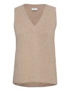 Vila Viril Knit Rib V-Neck S/L Vest - Noos Brun