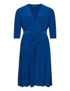Surplice Jersey Dress Knälång Klänning Blue Lauren Women