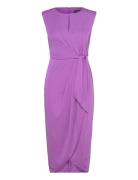 Stretch Jersey Tie-Front Dress Knälång Klänning Purple Lauren Ralph La...