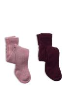 Minymo Wool Stocking - Rib 2-Pack Rosa