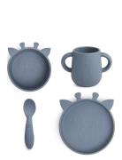 Lykke Silic Dinner Set 4-Pack Giraf Home Meal Time Dinner Sets Blue Nu...