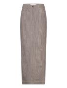 REMAIN Birger Christensen Striped Twill Long Skirt Brun