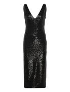 Sequin Low Cut Back Dress Knälång Klänning Black ROTATE Birger Christe...