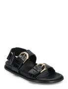 Le Alli Green Leather Sandals Platta Sandaler Black ALOHAS