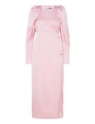 ROTATE Birger Christensen Satin Midi Wrap Dress Rosa