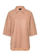 Slfannabella 3/4 Leather Shirt Tops Shirts Short-sleeved Beige Selecte...
