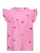 Pkkya Ss Emb. Top Bc Tops T-shirts Short-sleeved Pink Little Pieces