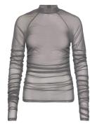 Printed Mesh Plated Long Sleeve Tops T-shirts & Tops Long-sleeved Grey...