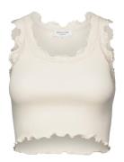 Silk Cropped Top W/ Lace Tops T-shirts & Tops Sleeveless White Rosemun...