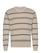 Striped Cotton Sweater Tops Knitwear Round Necks Beige Mango