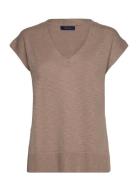 Linen-Blend V-Neck Vest Tops T-shirts & Tops Short-sleeved Brown GANT
