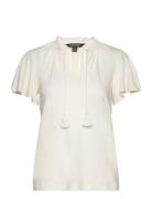 Jersey Tie-Neck Top Tops Blouses Short-sleeved White Lauren Ralph Laur...