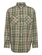 Relaxed Fit Plaid Twill Utility Shirt Tops Shirts Long-sleeved Green P...