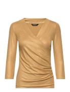 Metallic Jersey Surplice Top Tops T-shirts & Tops Long-sleeved Gold La...
