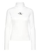 Monologo Rib Roll Neck Tops Knitwear Turtleneck White Calvin Klein Jea...
