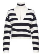 Striped Sweater With Zip Tops Knitwear Jumpers Black Mango
