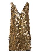 Elena, 1930 Metallic 3D Flowers Designers Short Dress Gold STINE GOYA