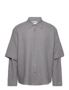 Over D Layered-Sleeve Shirt Designers Shirts Casual Grey Hope