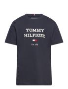 Th Logo Tee S/S Tops T-shirts Short-sleeved Navy Tommy Hilfiger