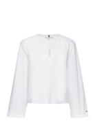 Cotton Solid V-Neck Blouse Tops Blouses Long-sleeved White Tommy Hilfi...