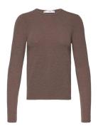 Round-Neck Knitted T-Shirt Tops T-shirts & Tops Long-sleeved Brown Man...