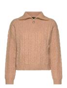 Cable-Knit Zip-Neck Sweater Tops Knitwear Jumpers Beige Mango