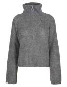 Florie Zip Knit Sweater Tops Knitwear Jumpers Grey Once Untold