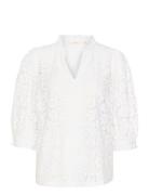 Crkaspis Lace Blouse Tops Blouses Short-sleeved White Cream