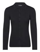 Rib-Knit Long-Sleeve Polo Cardigan Tops Knitwear Cardigans Black Laure...